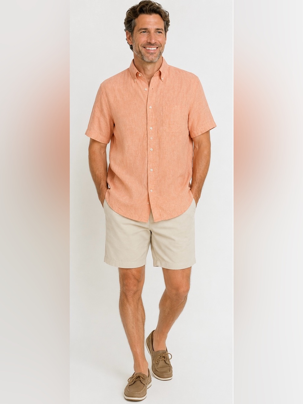 Jos. A. Bank Traveler’s Collection 100% Linen Salmon/Peach Button Down | Large